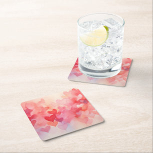 Posavasos Cuadrado De Papel Corazones de color acuático moderno patrón Naranja