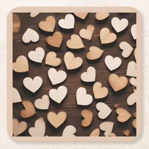 Posavasos Cuadrado De Papel Corazones De Madera Amor Beige Decoración Casual S