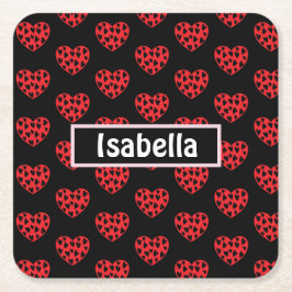 Posavasos Cuadrado De Papel Corazones rojos de Guay