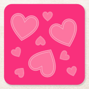 Posavasos Cuadrado De Papel Corazones rosados