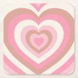 Posavasos Cuadrado De Papel Corazones rosados suaves<br><div class="desc">Corazones de amor - Patrón cardíaco hipnótico - Diseño retro en rosa suave,  blanco crema y mocha.</div>