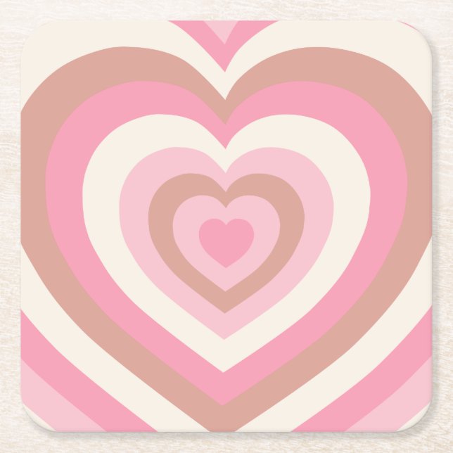 Posavasos Cuadrado De Papel Corazones rosados suaves (Anverso)