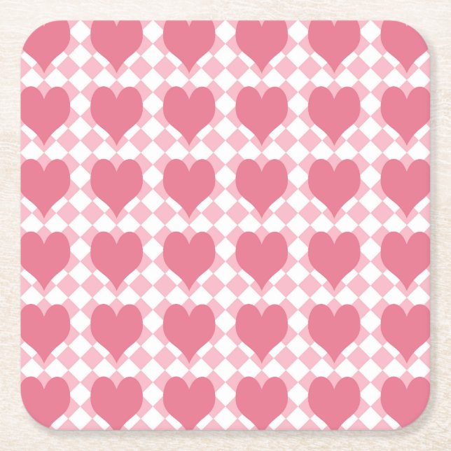 Posavasos Cuadrado De Papel Corazones Rosas (Anverso)