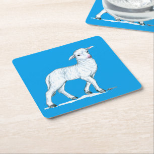 Posavasos Cuadrado De Papel Cordero blanco pequeño
