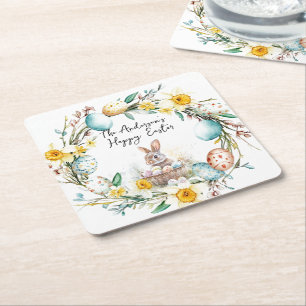 Posavasos Cuadrado De Papel Cordero con huevos cruzados y Pascua floral