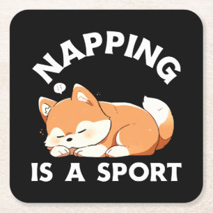 Posavasos Cuadrado De Papel Corgi Divertido Durmiendo Es un Deporte para Amant