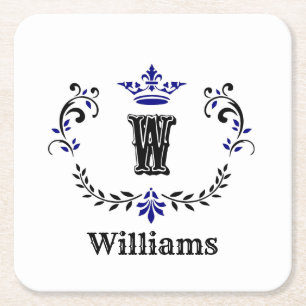 Posavasos Cuadrado De Papel Corona con monograma 'W' personalizado