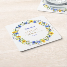 Posavasos Cuadrado De Papel Corona de flores silvestres azul amarillo lavanda