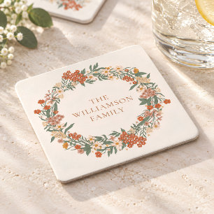 Posavasos Cuadrado De Papel Corona de flores silvestres de terracota para Acci