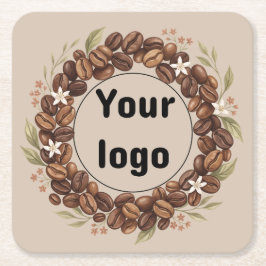 Posavasos Cuadrado De Papel Corona de grano de café botánico con logotipo pers