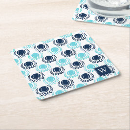 Posavasos Cuadrado De Papel Corona de Laurel de Tenis Preppy - Azul Marino y T