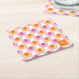 Posavasos Cuadrado De Papel Corona de Laurel Preppy Tennis - Rosa Fuerte y Nar