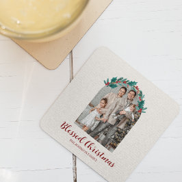 Posavasos Cuadrado De Papel Corona de Navidad Personalizada Foto Posavasos de 