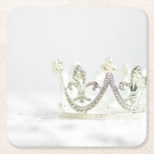 Posavasos Cuadrado De Papel Corona de Princesa de Plata