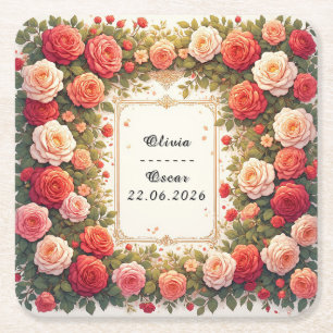 Posavasos Cuadrado De Papel Corona floral de boda colorida