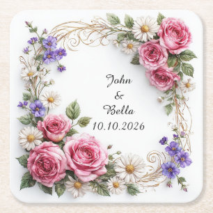 Posavasos Cuadrado De Papel Corona floral decorativa