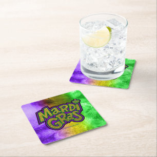 Posavasos Cuadrado De Papel Corona tema Mardi Gras festivo de SlipperyJoe rein
