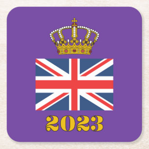 Posavasos Cuadrado De Papel Coronación del Rey Carlos III 2023 Reino Unido Cor