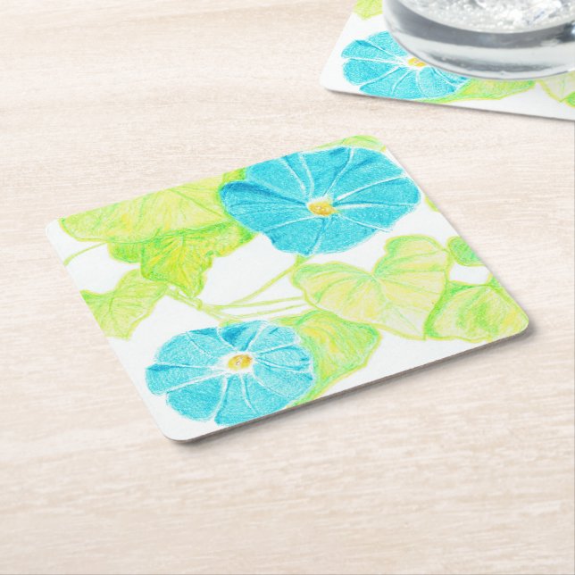 Posavasos Cuadrado De Papel Correhuela azul (En perspectiva)