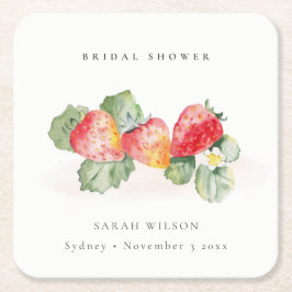 Posavasos Cuadrado De Papel Corta Rojo Fresa Leafy Foliage Briage Shower