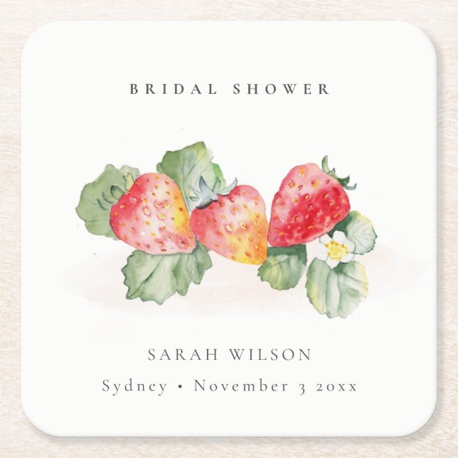 Posavasos Cuadrado De Papel Corta Rojo Fresa Leafy Foliage Briage Shower (Anverso)