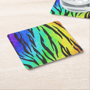 Posavasos Cuadrado De Papel Cosas negras y arcoiris del tigre