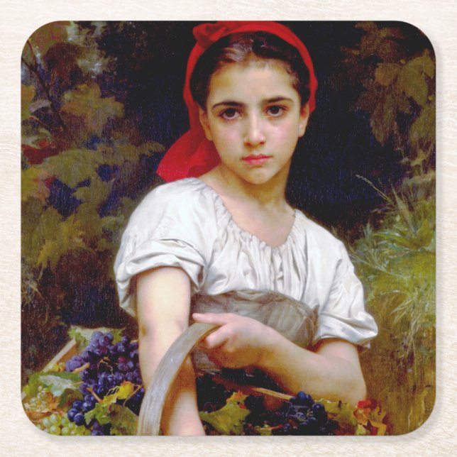 Posavasos Cuadrado De Papel Cosechadora, Bouguereau (Anverso)