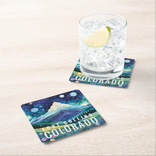 Posavasos Cuadrado De Papel Cosmo Galaxia Montaña Acuarela Ciudad Estado Perso