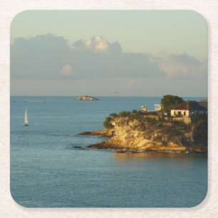 Posavasos Cuadrado De Papel Costa Antigua Hermosa Isla Marítima
