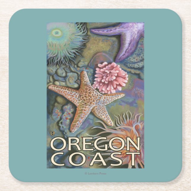 Posavasos Cuadrado De Papel Costa Tidepool de Oregon (Anverso)