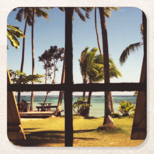 Posavasos Cuadrado De Papel Costa Tropical de Fiji Beach Scenera