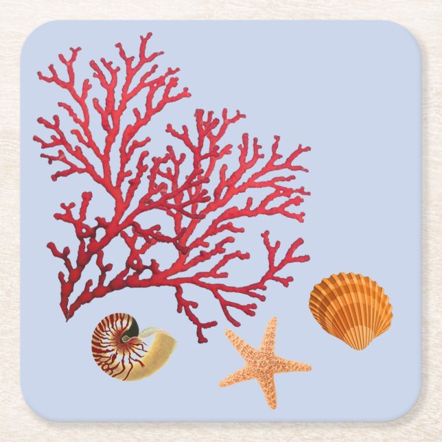 Posavasos Cuadrado De Papel Costas de fiestas de temática playera (Anverso)