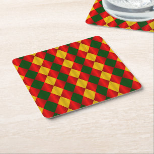 Posavasos Cuadrado De Papel COSTAS Harlequin-Red-Green-Gold-FIESTA