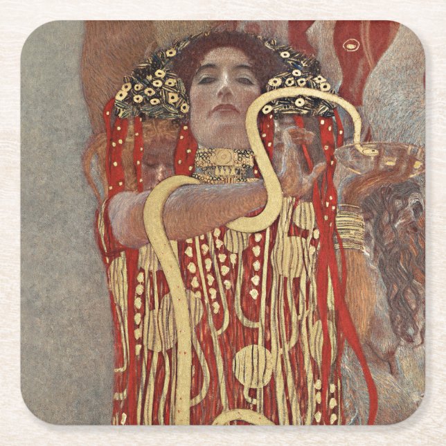 POSAVASOS CUADRADO DE PAPEL COSTERA DE PAPEL: GUSTAV KLIMT : HIGIEIA : 1907 (Anverso)