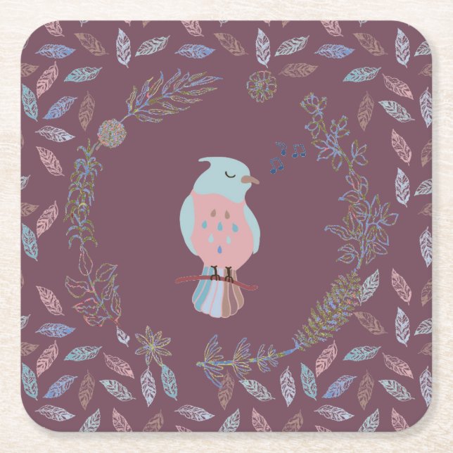 POSAVASOS CUADRADO DE PAPEL COSTERA DE PAPEL: PÁJAROS CANTADORES (Anverso)