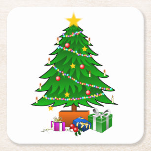 Posavasos Cuadrado De Papel Costura de árbol de Navidad