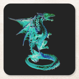 Posavasos Cuadrado De Papel Costura de Dragon Azul del Mar