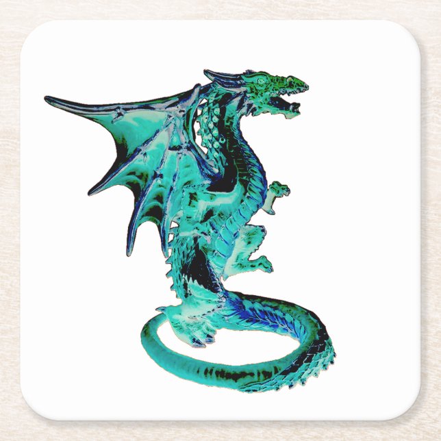 Posavasos Cuadrado De Papel Costura de Dragon Azul del Mar (Anverso)