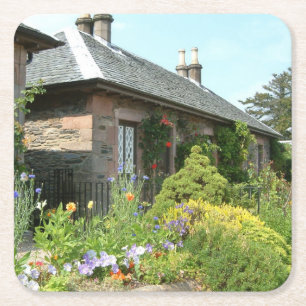 Posavasos Cuadrado De Papel Cottage Inglés II con Jardín de Flores Fotografía