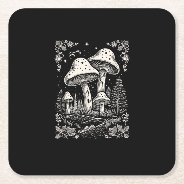 Posavasos Cuadrado De Papel Cottagecore Aesthetic Mushroom Goblincore Mycology (Anverso)