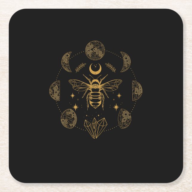 Posavasos Cuadrado De Papel Cottagecore Bee Mystical Magical Goblincore Moon P (Anverso)