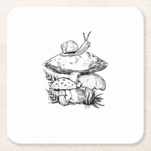 Posavasos Cuadrado De Papel Cottagecore Goblincore Caracol Hongo