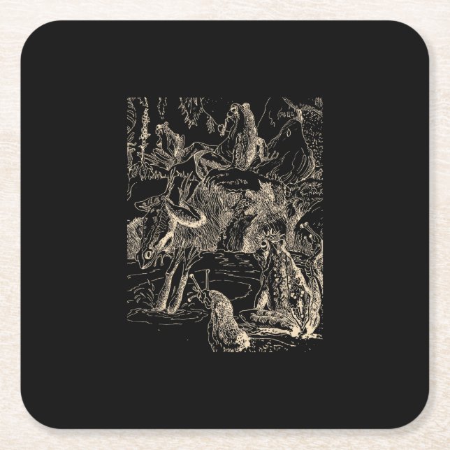 Posavasos Cuadrado De Papel Cottagecore Goblincore Pond Snail Swimming Frog (Anverso)