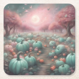 Posavasos Cuadrado De Papel Cottagecore personalizado Parche de Calabazas Rosa