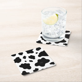 Posavasos Cuadrado De Papel Cow Black White Spots Fur