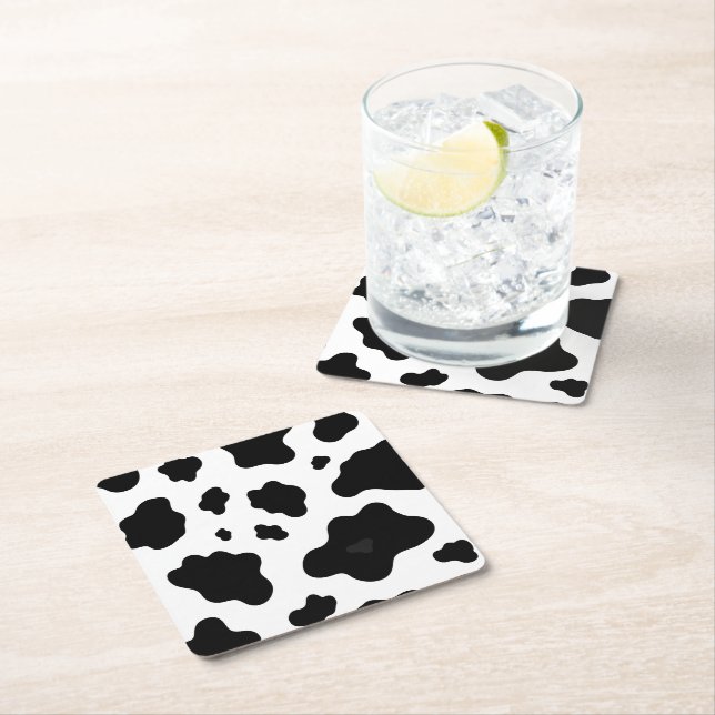 Posavasos Cuadrado De Papel Cow Black White Spots Fur (In situ)