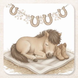 Posavasos Cuadrado De Papel Cowboy Boots and Foal Baby Shower