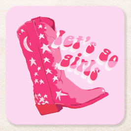 Posavasos Cuadrado De Papel Cowgirl Boot Red Disco Cowgirl