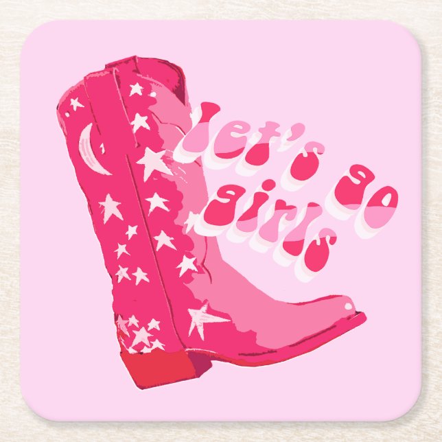 Posavasos Cuadrado De Papel Cowgirl Boot Red Disco Cowgirl (Anverso)