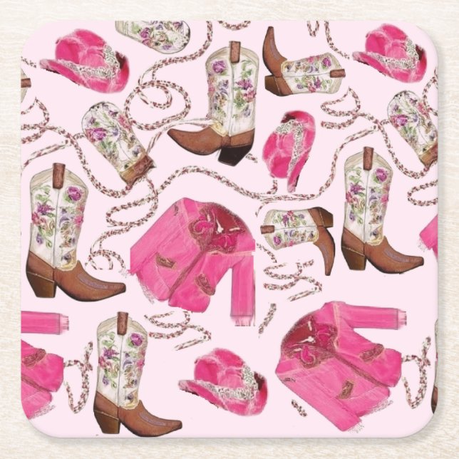 Posavasos Cuadrado De Papel cowgirl pattern style (Anverso)
